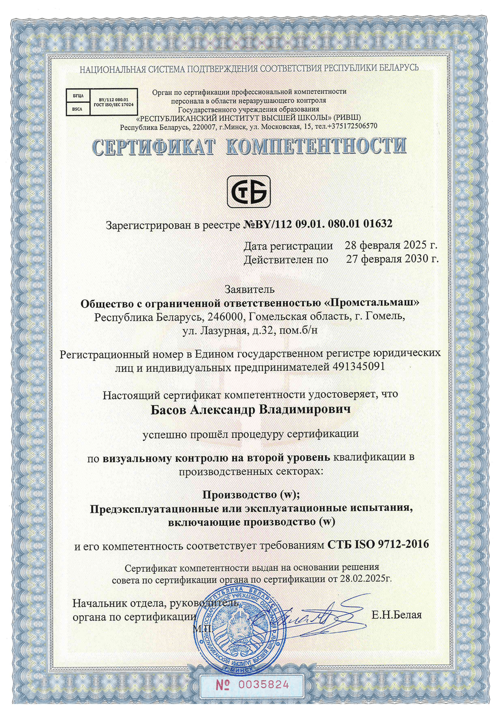 Сертификат компетентности Басов